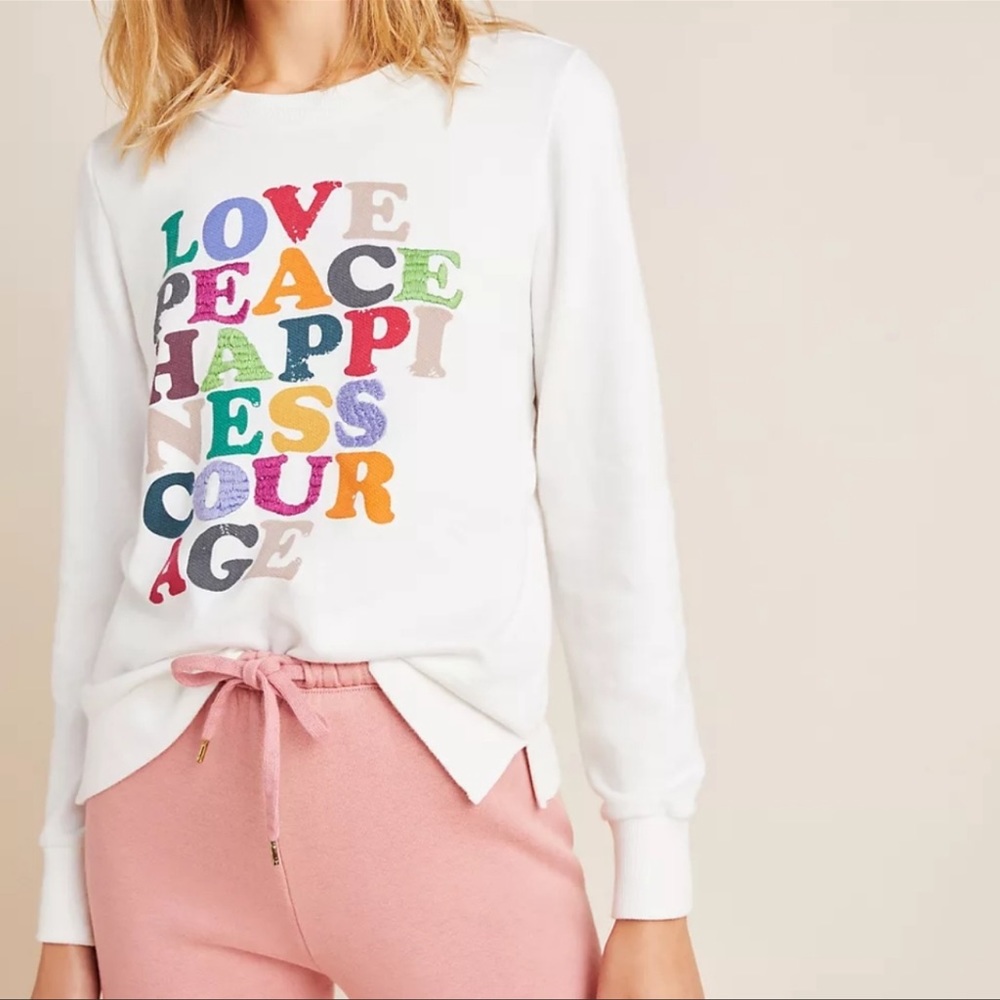 Anthropologie Garima Dhawan Love Peace Happiness Pullover Sweatshirt XS
